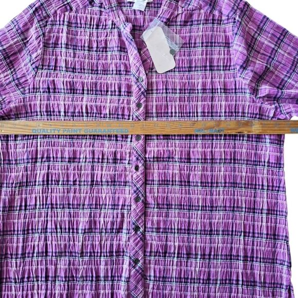 Allison Daley NWT Sz 1X Button Front Plaid Shirt Pink Purple Check Lightweight - Picture 13 of 16